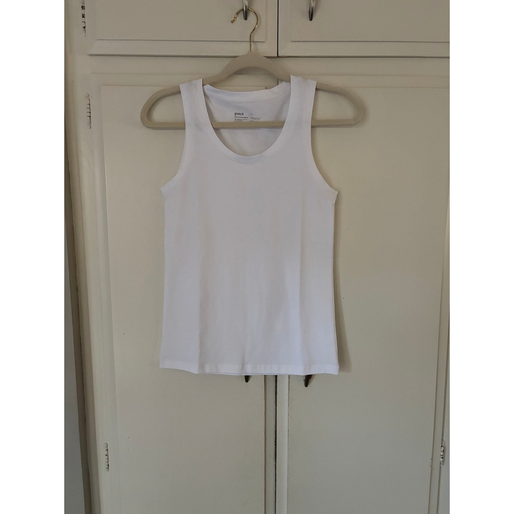 Pact Organic Cotton Tank Top White Scoop Neck Sleeveless Basic Size M